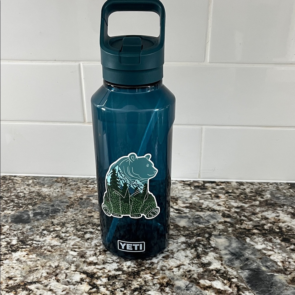 YETI Teal Bottle with Bear Graphic